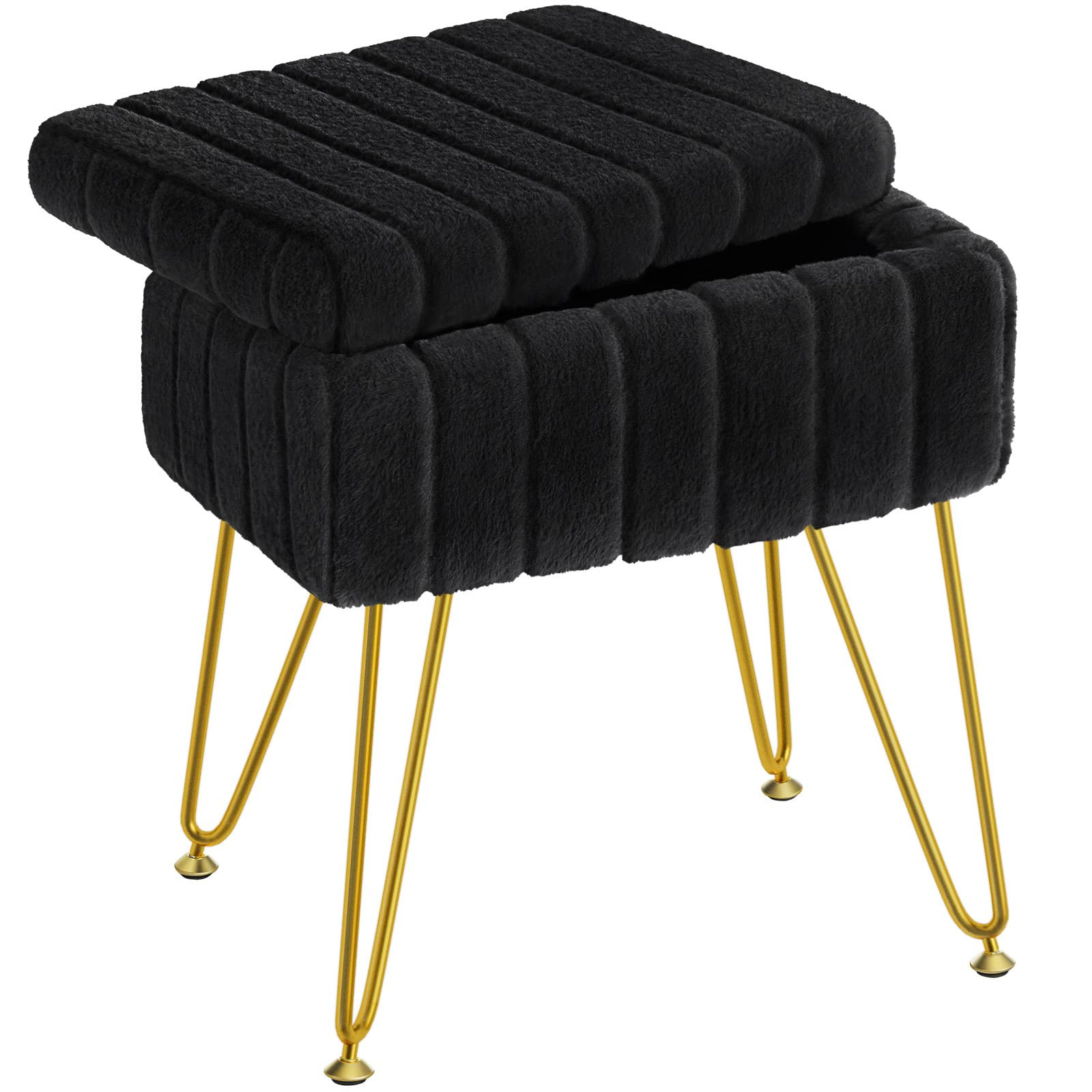 Greenstell Vanity Stool Chair Faux Fur with Storage, 15.7"L x 11.8"W x 19.4"H Soft Ottoman 4 Meta... | Amazon (US)