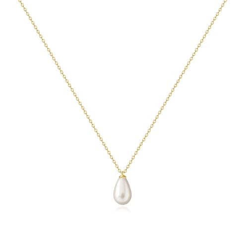 Zeffy Dainty Gold Necklace for Women Pearl Drop Trendy Teardrop-shaped Pearls Pendant Necklace 14k Gold Plated Chain Necklace Non Tarnish Cute Single Pearl Necklace Fashion Wedding Jewelry Gifts | Amazon (US)