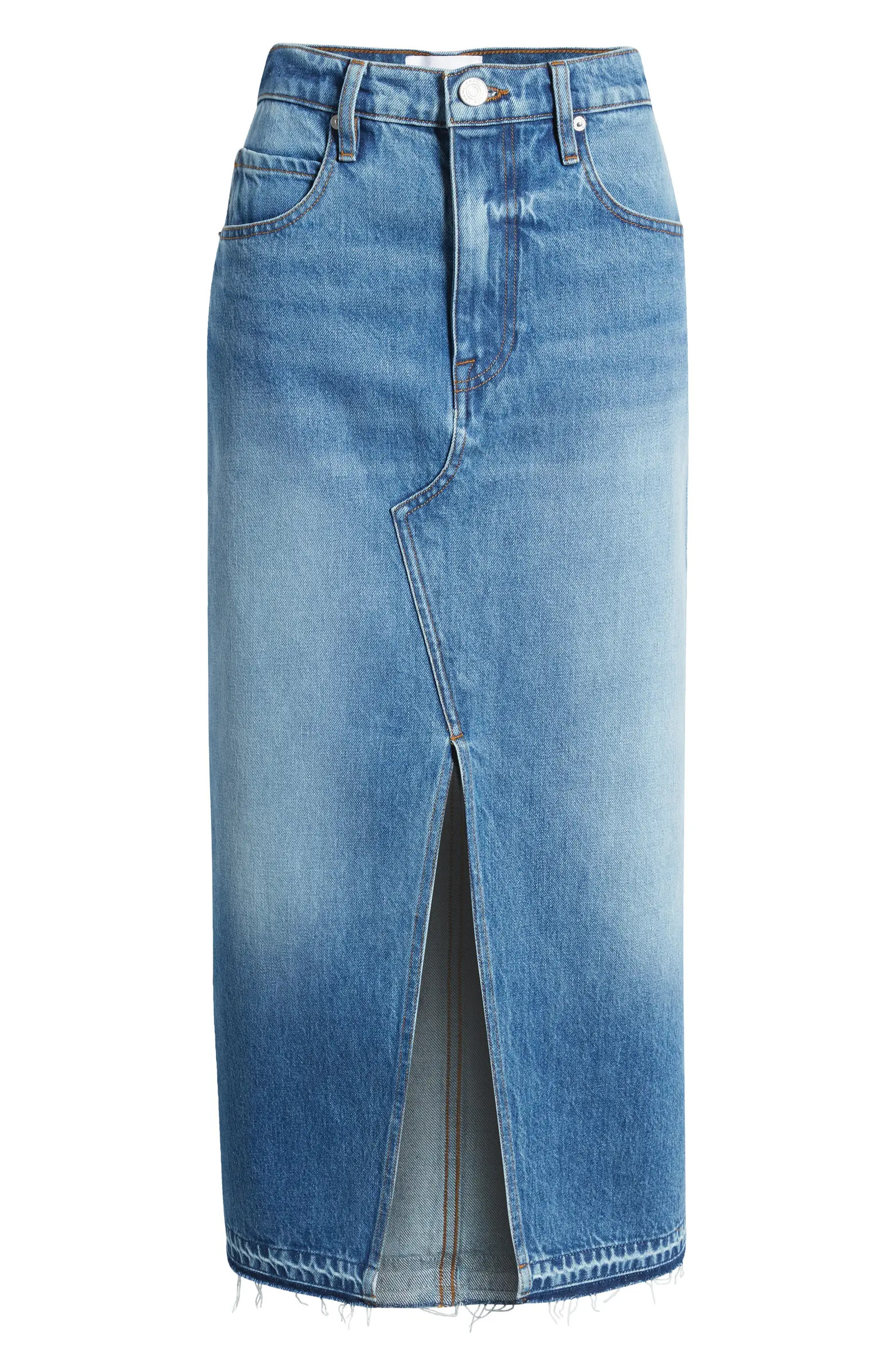 Raw Hem Denim Midi Skirt | Nordstrom