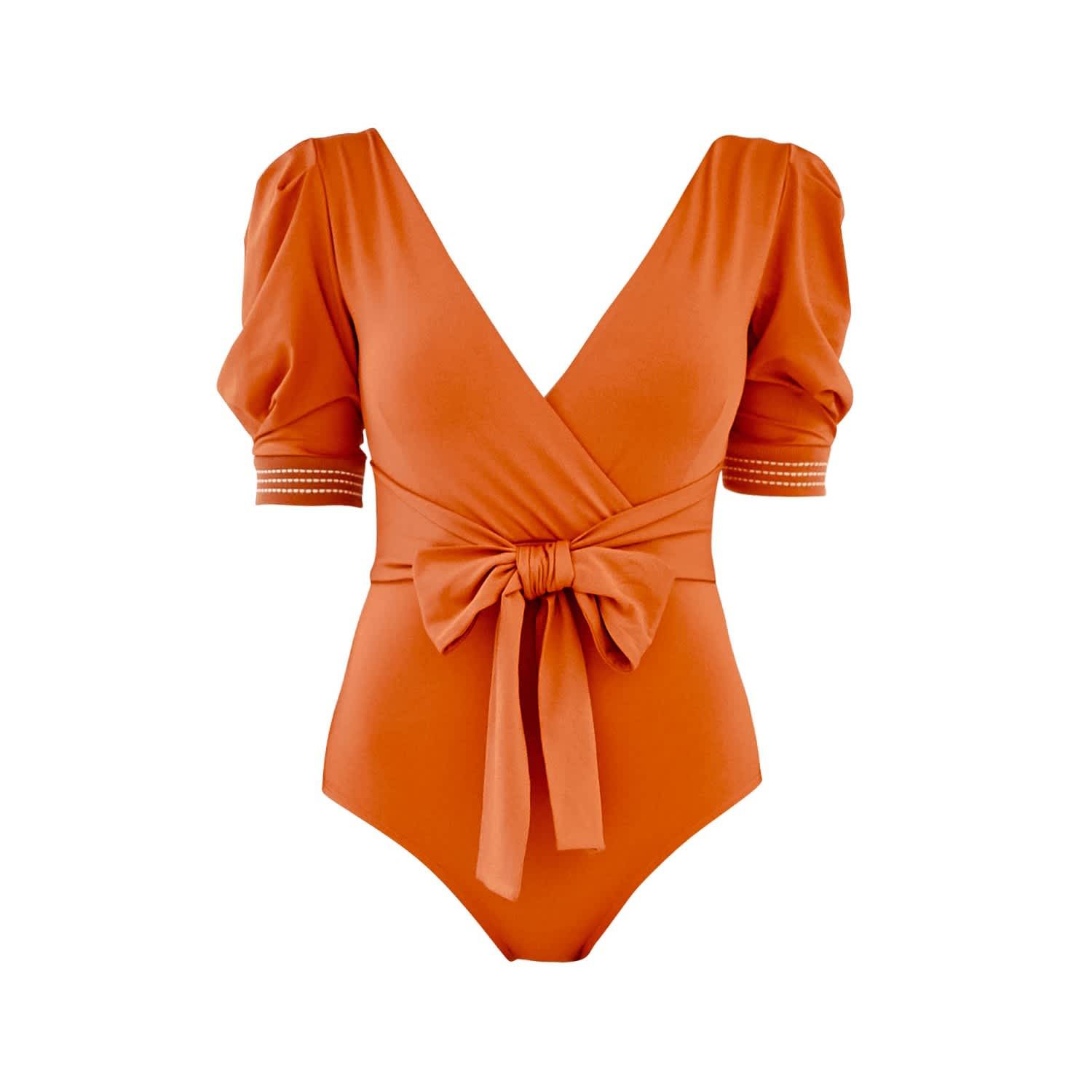 Volume Puff Sleeves One Piece Swimwear - Juju Garden Tangerine | Wolf and Badger (Global excl. US)