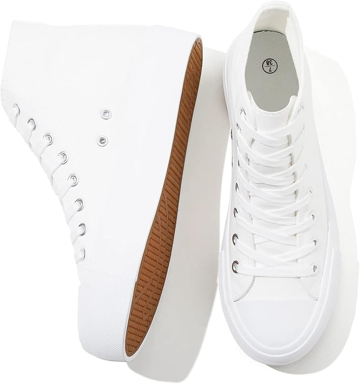 FRACORA Womens High Top Canvas Shoes White Black Platform Sneakers Lace Up Shoes for Women | Amazon (US)