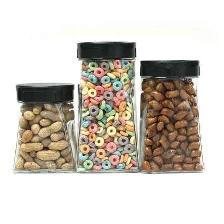 Anchor Hocking Sobek Glass Storage Jars with Black Lids Set of 3 | Walmart (US)