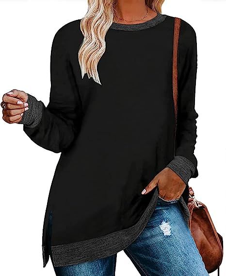 QACOHU Womens Color Block Leopard T Shirts Casual Striped Long Sleeve Tunic Tops | Amazon (US)