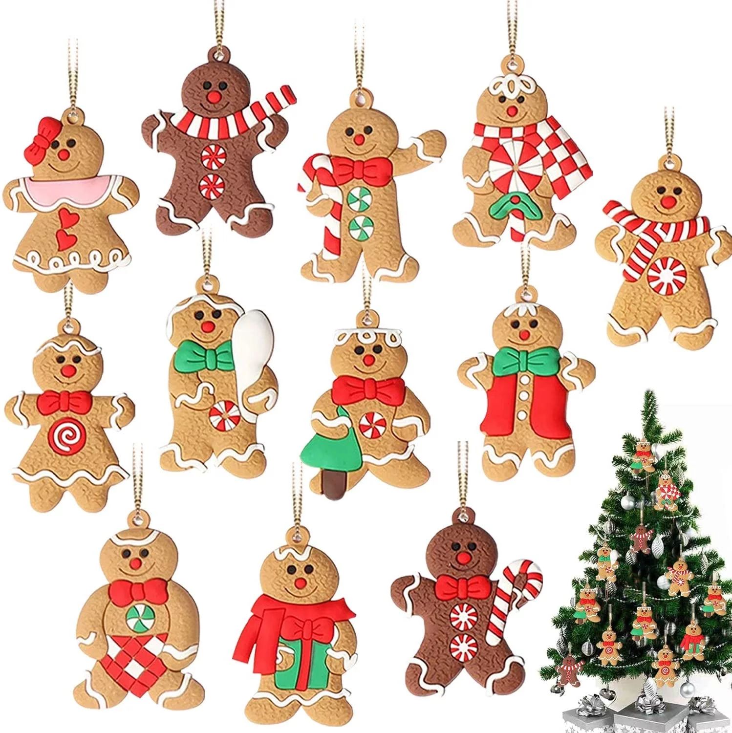 GuassLee 12 Pack Gingerbread Man Ornaments for Christmas Tree Decorations, 3 inch Tall Gingerman ... | Walmart (US)