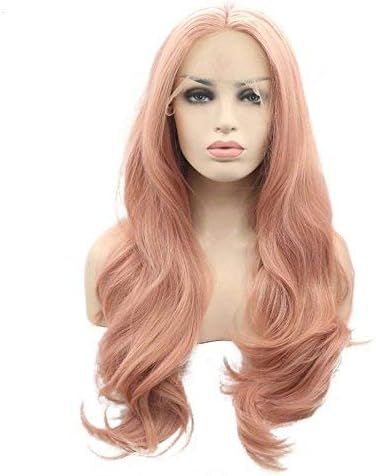 Elesty Lace Front Wigs Rose Gold Synthetic Lace Front Wig Long Wavy Natural Hairline Heat Resista... | Amazon (US)