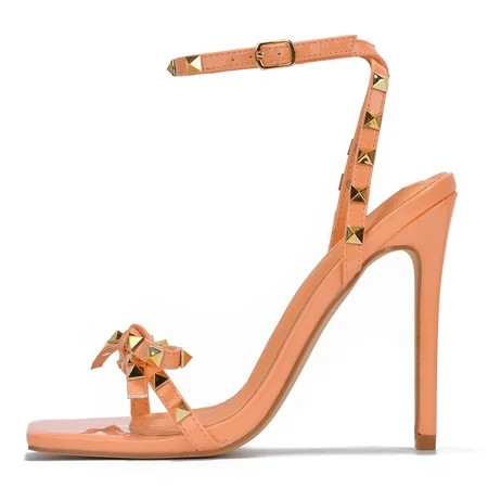 Cape Robbin Women Sexy Stiletto High Heels Gold Studded Square Toe Ankle Strap Bow CAFENOIR Orange 5.5 | Walmart (US)