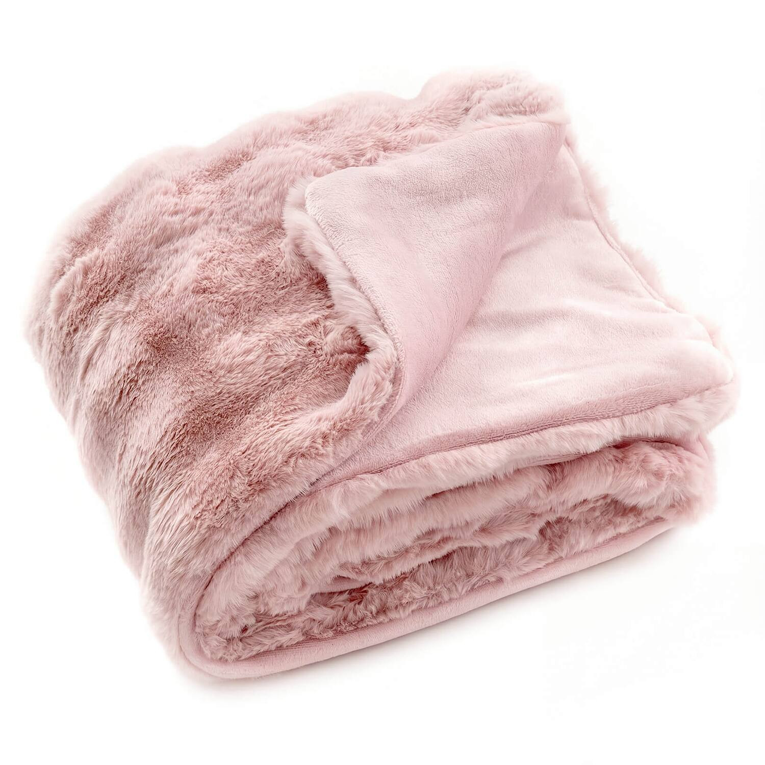 Costway - 80"" x 60"" Bubble Faux Rabbit Fur Throw Blanket with 2-Sided Design for Winter - Pink | Best Buy U.S.