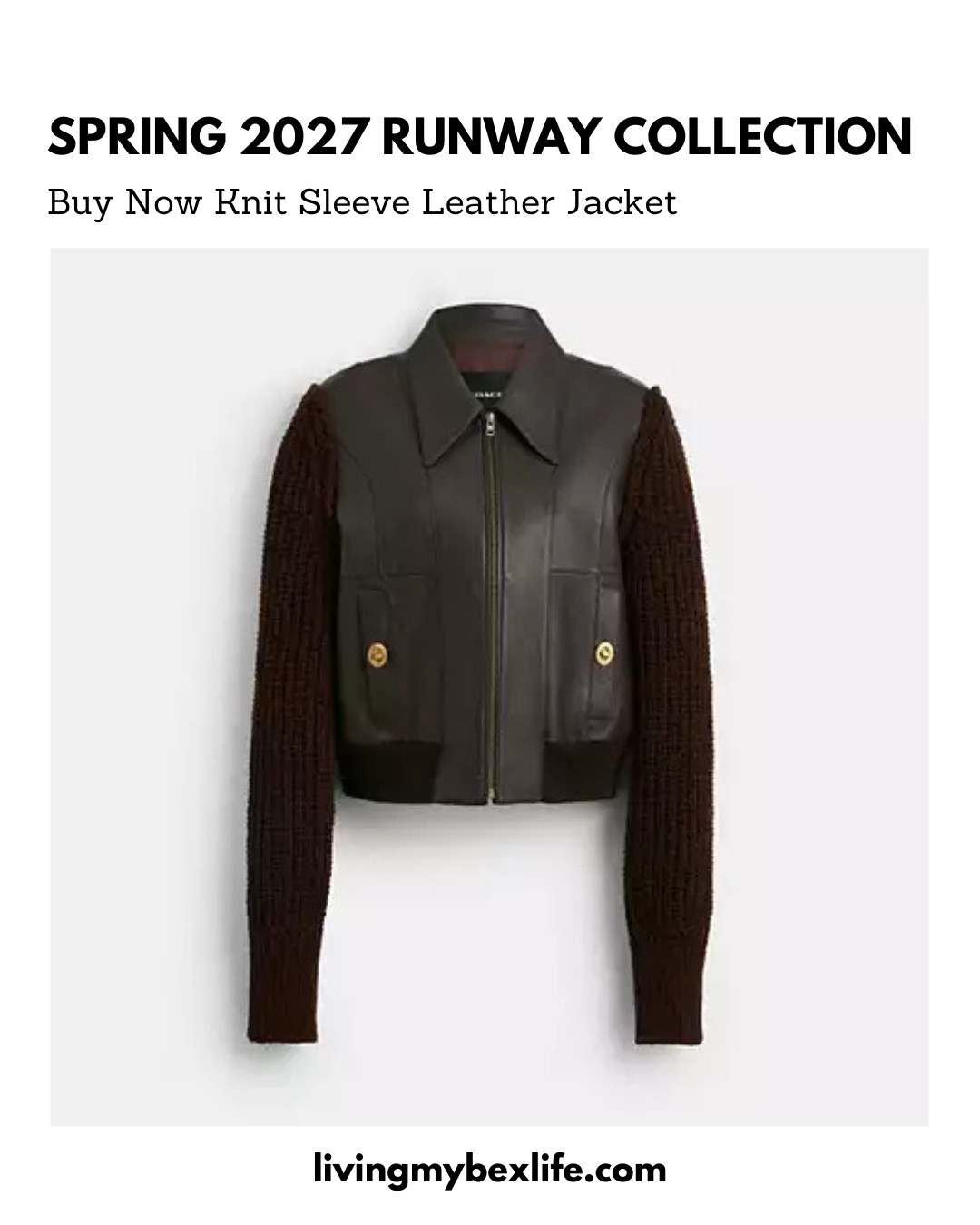 Coach Spring 2027 Runway Collection: Buy Now Knit Sleeve Leather Jacket || new york fashion week, nyfw, coach fashion show, winter 2026 

 #LTKNYFW #LTKootd #LTKWorkwear