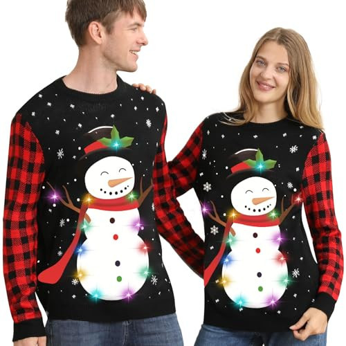 Ugly Christmas Sweater for Women Men,Light Up Ugly Christmas Sweaters for Couples,Cute Snowman Xmas Holiday Party Sweater | Amazon (US)