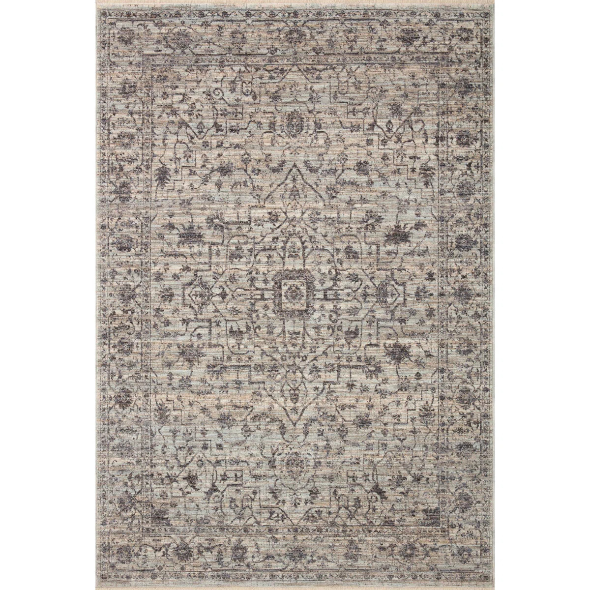 Sorrento Oriental Machine Made Power Loom Polyester Area Rug in Mist/Charcoal | Wayfair North America