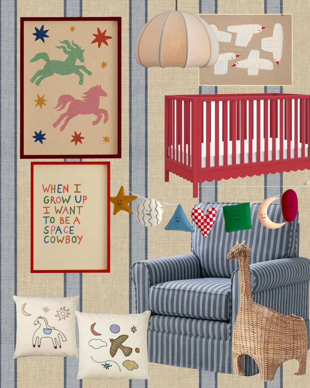 Playful charm meets timeless style ✨
Creating the sweetest little nook with pops of cherry red, vintage stripes, and storybook whimsy. 🐴🌙⭐️


#nurseryinspo #ltkhome #playroomdecor #whimsicalnursery #vintagenursery #redcrib #kidsroomideas #neutralbabyroom #ltkbaby #ltkinterior

#LTKHome #LTKKids #LTKFamily