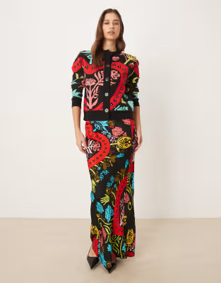Never Fully Dressed - Dorris - Satijnen maxi-rok in felgekleurde abstracte print, deel van co-ord... | ASOS (Global)