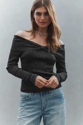 Central Park West Off-Shoulder Ribbed Lurex Sweater | Anthropologie (US)