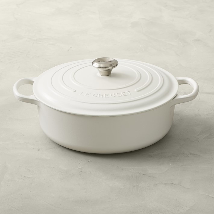 Le Creuset Signature Enameled Cast Iron Round Wide Dutch Oven, 6 3/4-Qt., Matte White | Williams-Sonoma