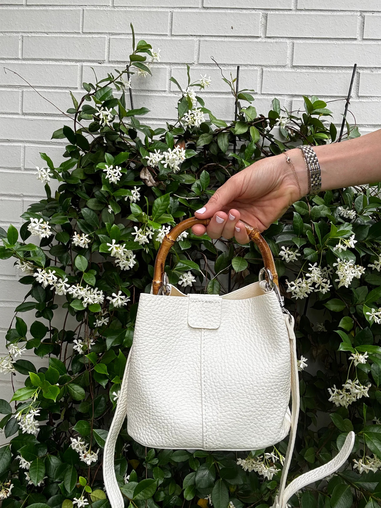 Sutton Petite Bamboo Bucket/Crossbody - White | Sea Marie Designs