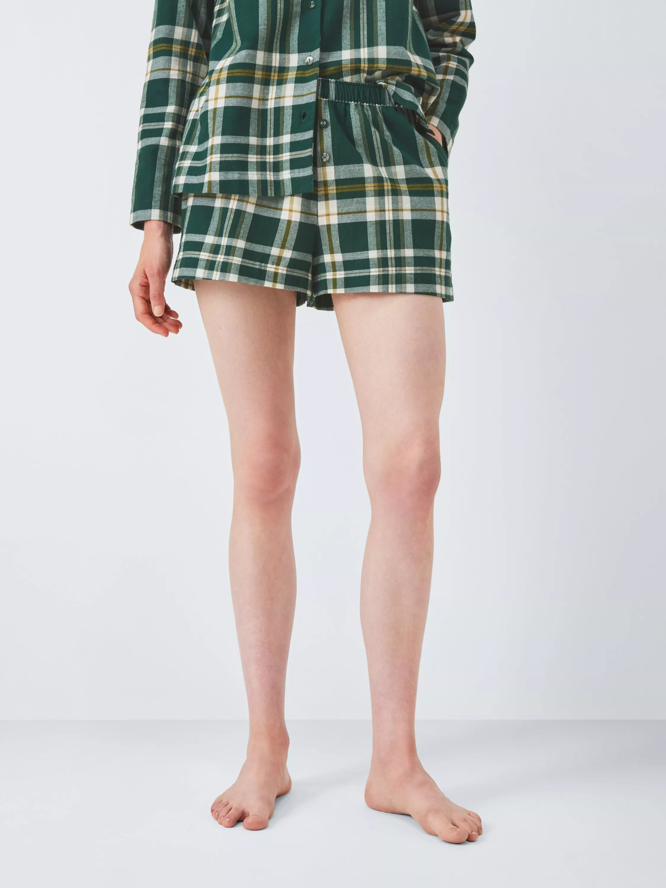 John Lewis Plaid Check Brushed Cotton Pyjama Shorts, Green | John Lewis (UK)