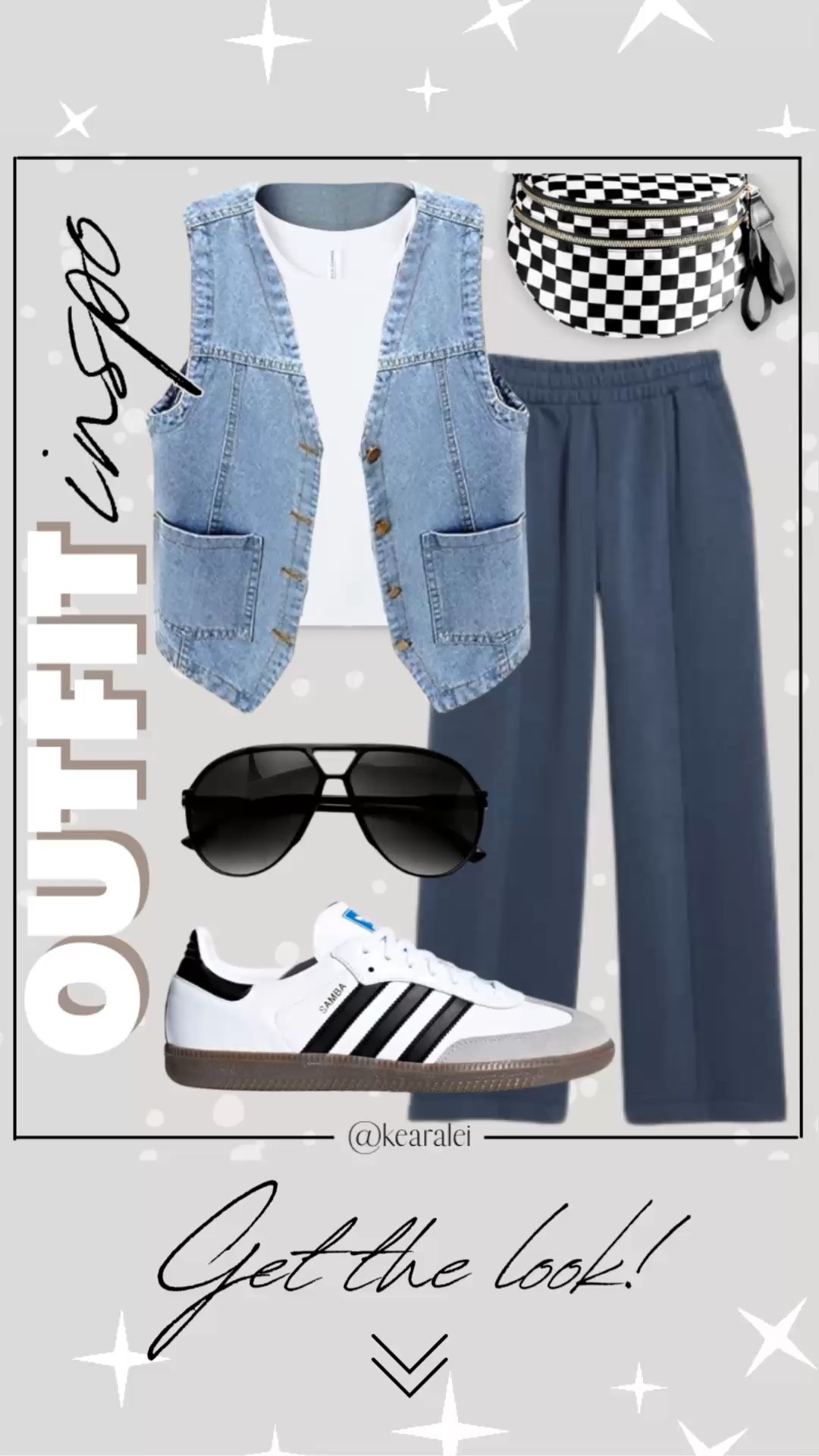 Spring outfits 2026 summer outfits Amazon comfy outfit street style cool mom outfits Amazon fashion women’s light wash denim vest sleeveless jean jacket layered over white ribbed crew neck tank top free people inspired look for less navy blue wide leg sweat pants sweats sweatpants Baggy Fleece Y2K Pants High Waisted Wide Leg Drawstring Jogger Sweatpants white tank top bodysuit white grey adidas sambas sneakers with black white checkered bum bag checked crossbody checker purse handbag black retro aviator sunglasses chunky gold jewelry || #amazon #outfit #spring #summer #comfy #freepeople #vest #affordable #oldnavy
.
.
.

Fitness Wear, Activewear, exercise outfit, workout leggings, sports bra, Lulu lemon, free people motion active athleisure Amazon fashion, teacher outfits, business casual, casual outfits, neutrals, street style, Midi skirt, Maxi Dress, Swimsuit, Bikini, Travel, skinny Jeans, Puffer Jackets, Concert Outfits, Cocktail Dresses, Sweater dress, Sweaters, cardigans Fleece Pullovers, hoodies, button-downs, Oversized Sweatshirts, Jeans, High Waisted Leggings, dresses, joggers, fall Fashion, winter fashion, leather jacket, Sherpa jackets, Deals, shacket, Plaid Shirt Jackets, apple watch bands, lounge set, Date Night Outfits, Vacation outfits, Mom jeans, shorts, sunglasses, Disney outfits, Romper, jumpsuit, Airport outfits, biker shorts, Weekender bag, plus size fashion, Stanley cup tumbler Target, Abercrombie and fitch, Amazon, Shein, Nordstrom, H&M, forever 21, forever21, Walmart, asos, Nordstrom rack, Nike, adidas, Vans, Quay, Tarte, Sephora, lululemon, free people, j crew jcrew factory, old navy

#LTKootd #LTKSeasonal #LTKSaleAlert