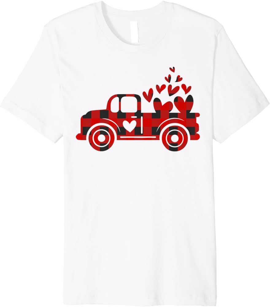 Cute Red Truck Loading Big Red Heart Valentines Day Premium T-Shirt | Amazon (US)