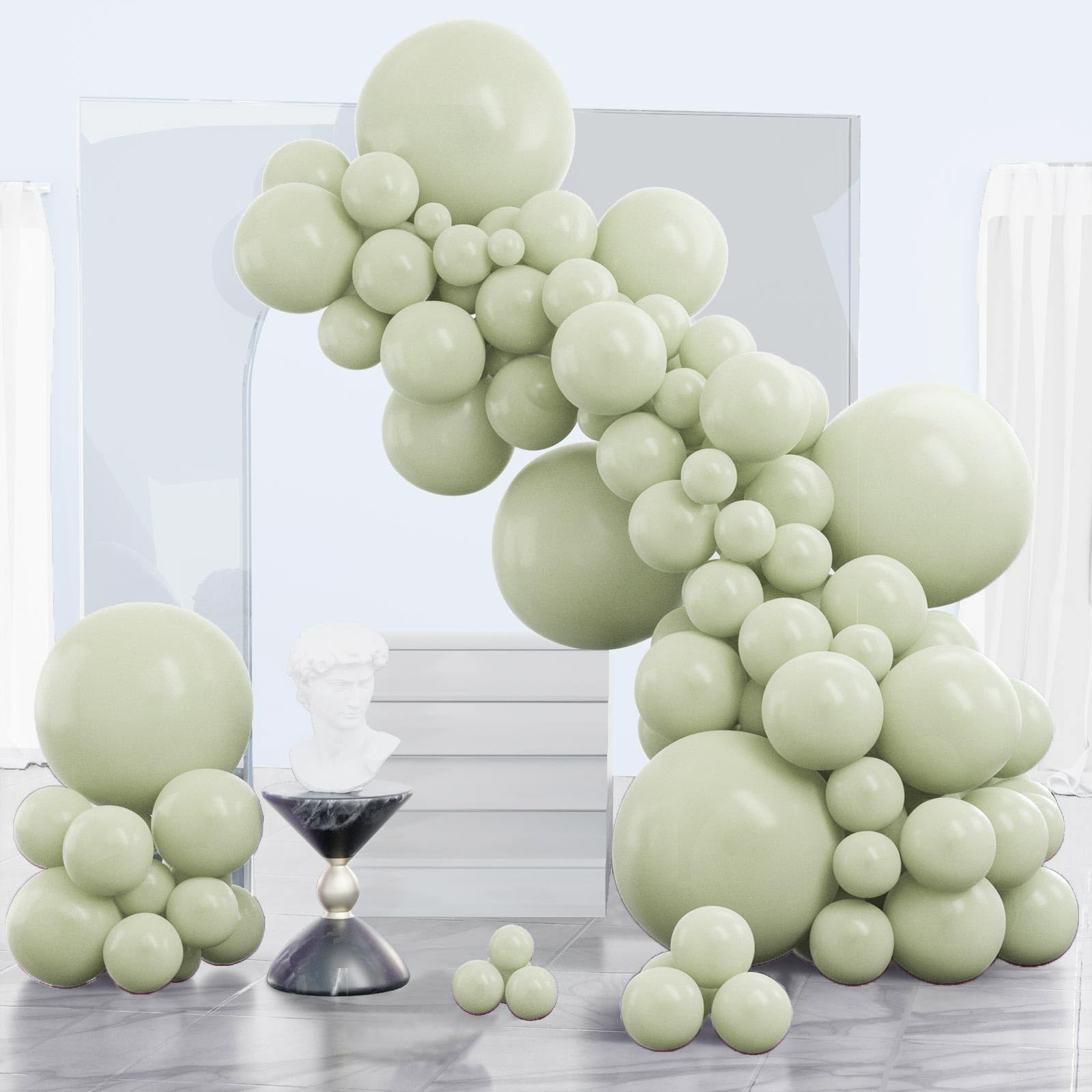 PartyWoo Sage Green Balloons 140pcs Different Sizes of 18 12 10 5 Inch Dusty Boho Green Latex Bal... | Amazon (US)