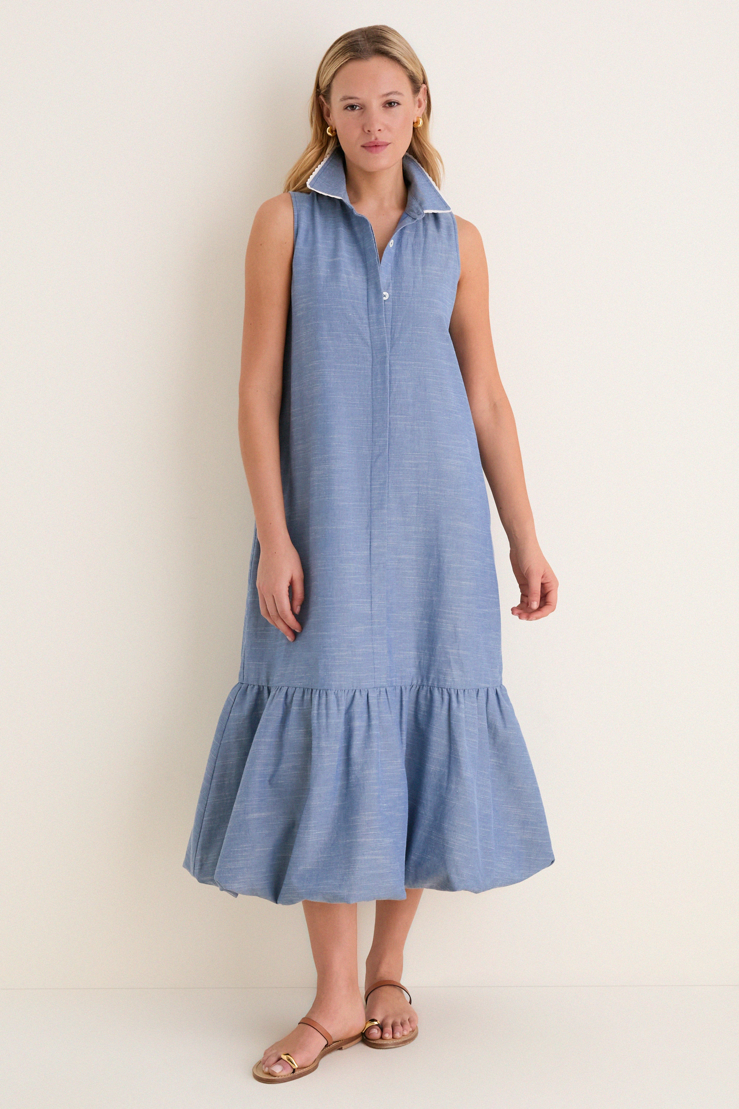 Chambray Sleeveless Martine Bubble Maxi Dress | Tuckernuck (US)