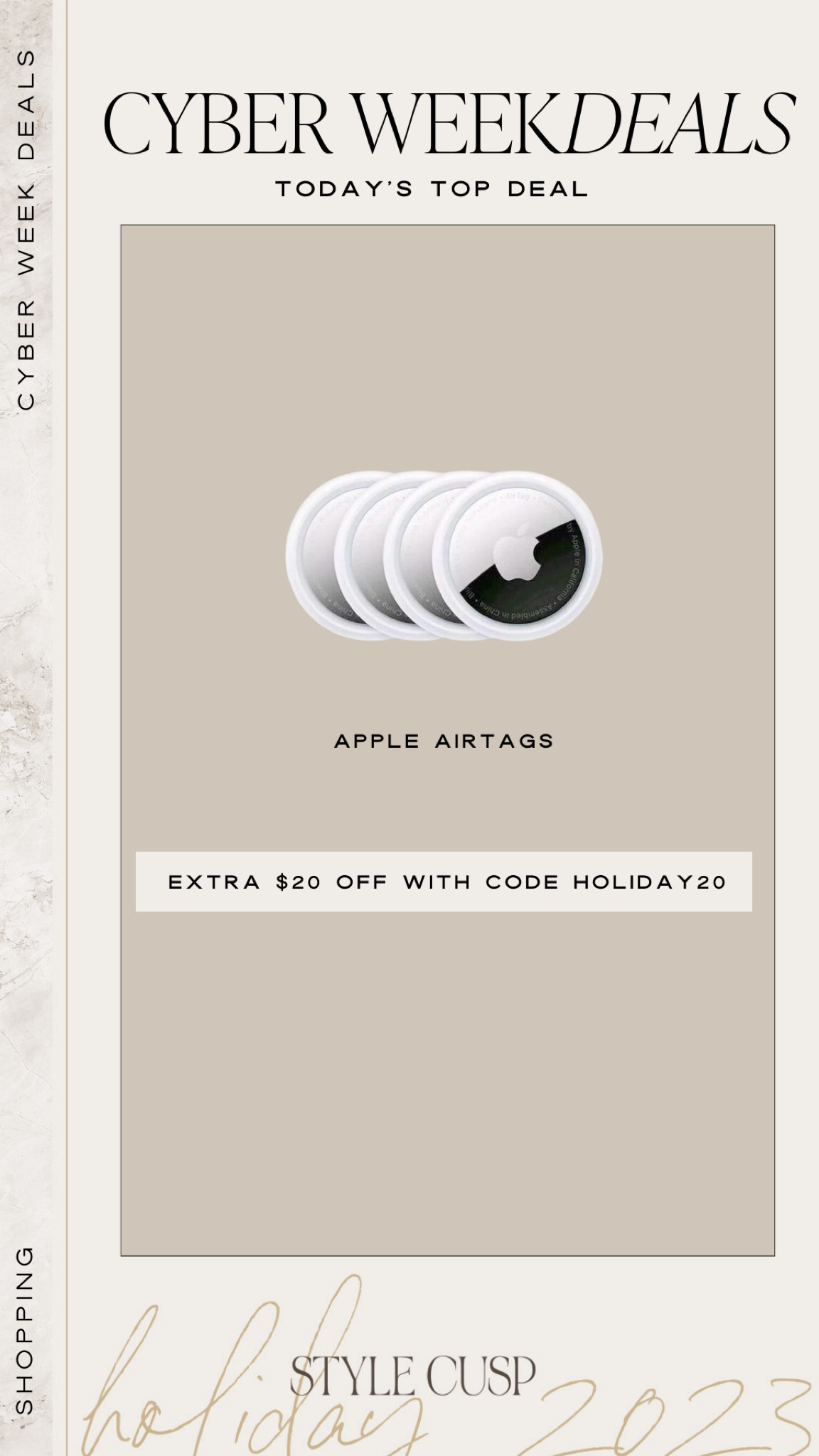 Apple AirTag sale!!!! Use code HOLIDAY20 for $20 off

Tech sale, tech gift, apple sale, Christmas gift, travel must have



#LTKtravel #LTKCyberWeek #LTKsalealert