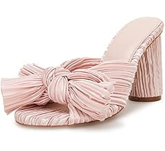 VETASTE Women's Pleated Bow Knot Heeled Sandals Comfortable Slip On Open Toe Block Chunky Heel Sl... | Amazon (US)