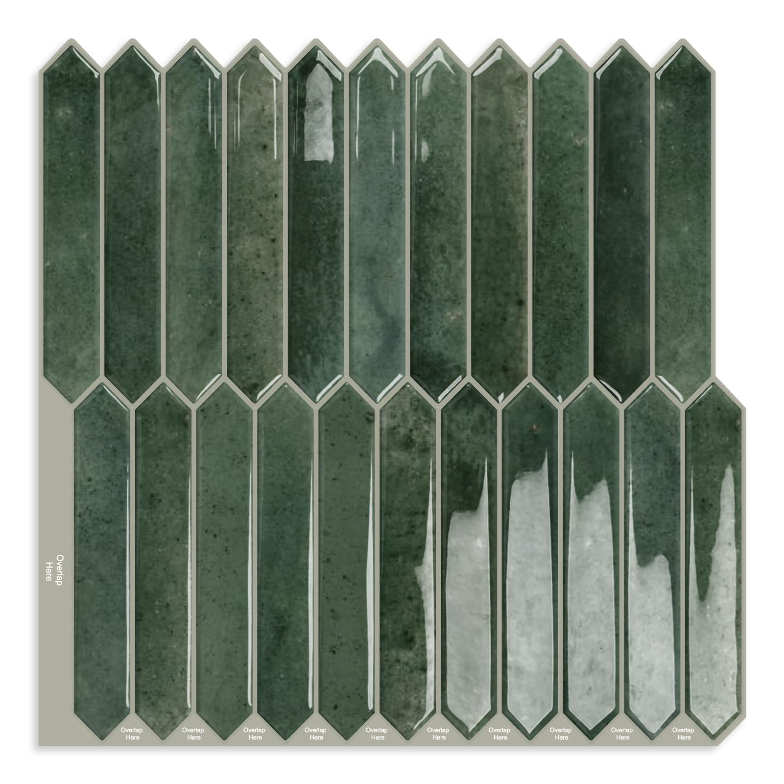 Green Long Hexagon Tile Peel and Stick Backsplash, 10 Sheets Self-Adhesive Wall Tiles Stick on Ba... | Amazon (US)
