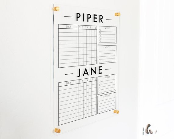 Clear Acrylic Chore Chart Dry Erase for two kids Personalized | Etsy | Etsy (US)