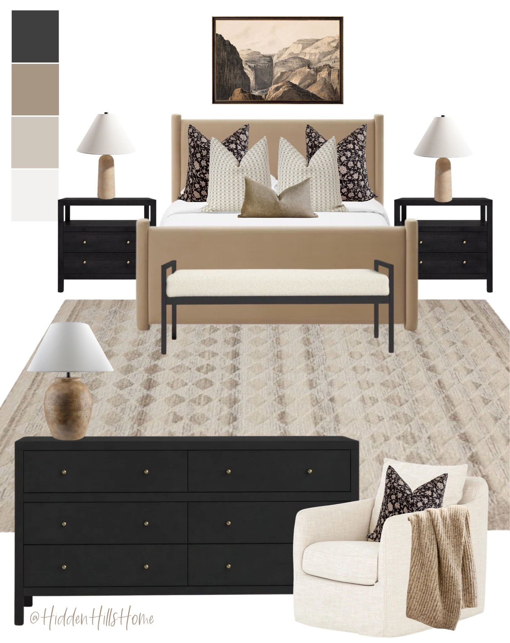Cozy bedroom decor mood board, bedroom design, bedding, home decor ideas, master bedroom inspiration, bedroom rug, dresser

#LTKHome #LTKSaleAlert #LTKSeasonal