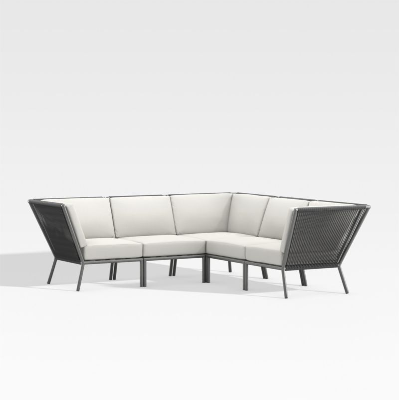 Morocco Graphite 5-Piece L-Shaped Outdoor Patio Sectional Sofa with White Sunbrella Cushions + Re... | Crate & Barrel