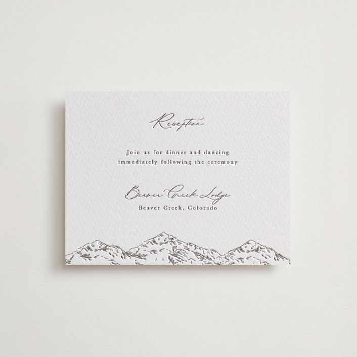 "Mountainview" - Customizable Letterpress Reception Cards in Brown by Sarah Brown. | Minted
