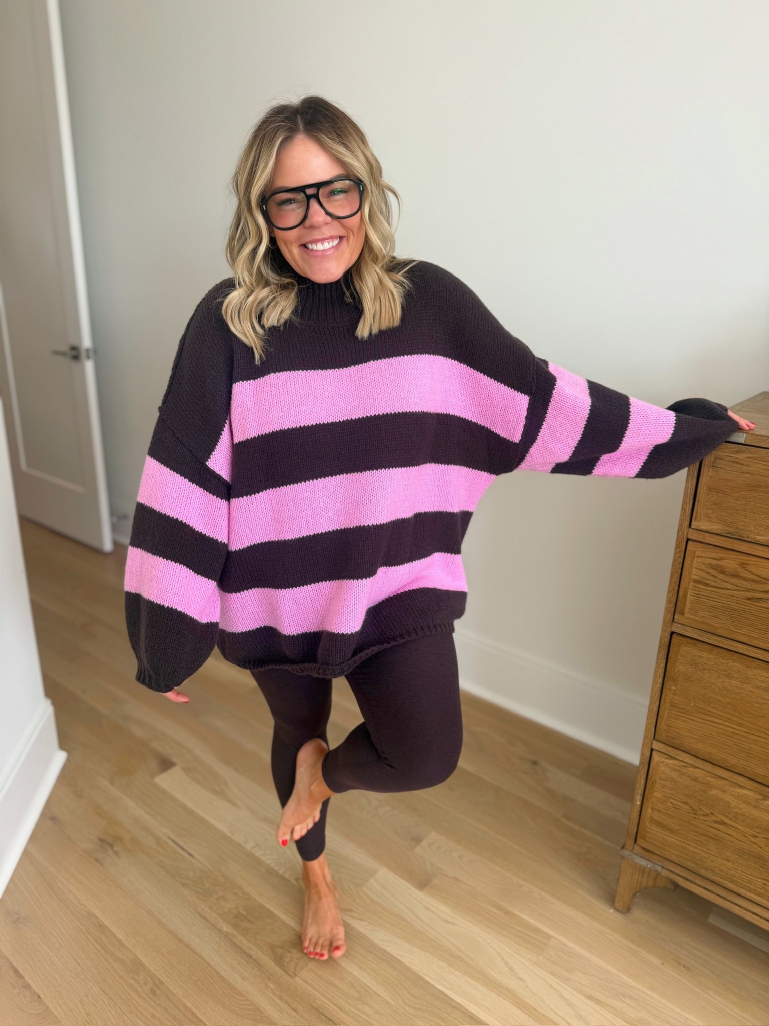 oversized sweater, black leggings, women’s fashion, trendy fashion, striped sweater, cozy casual ootd, holiday outfit, chic style 

#LTKHoliday #LTKSeasonal #LTKootd