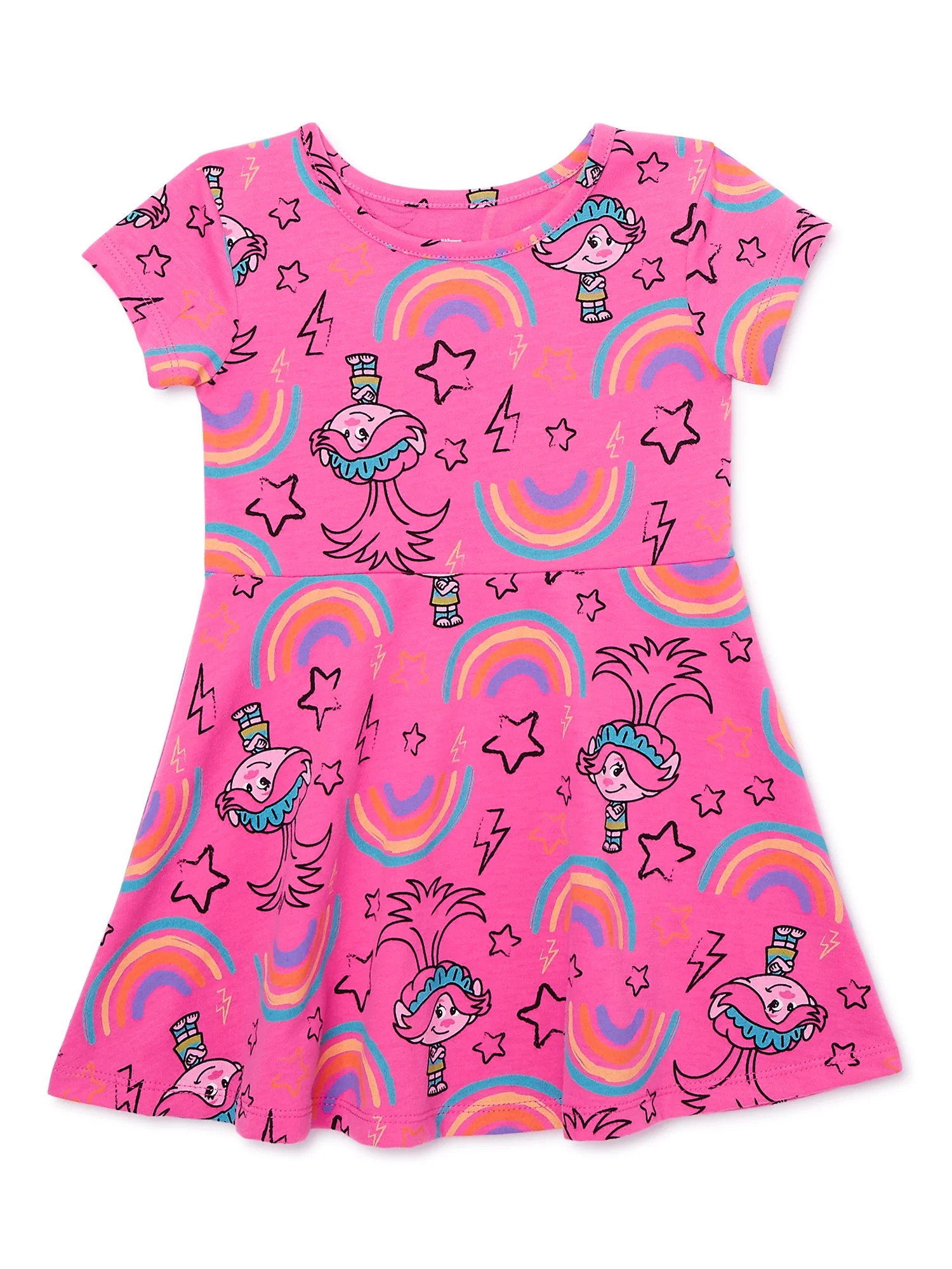 Trolls Toddler Girl Print Skater Dress, Sizes 12M-5T | Walmart (US)