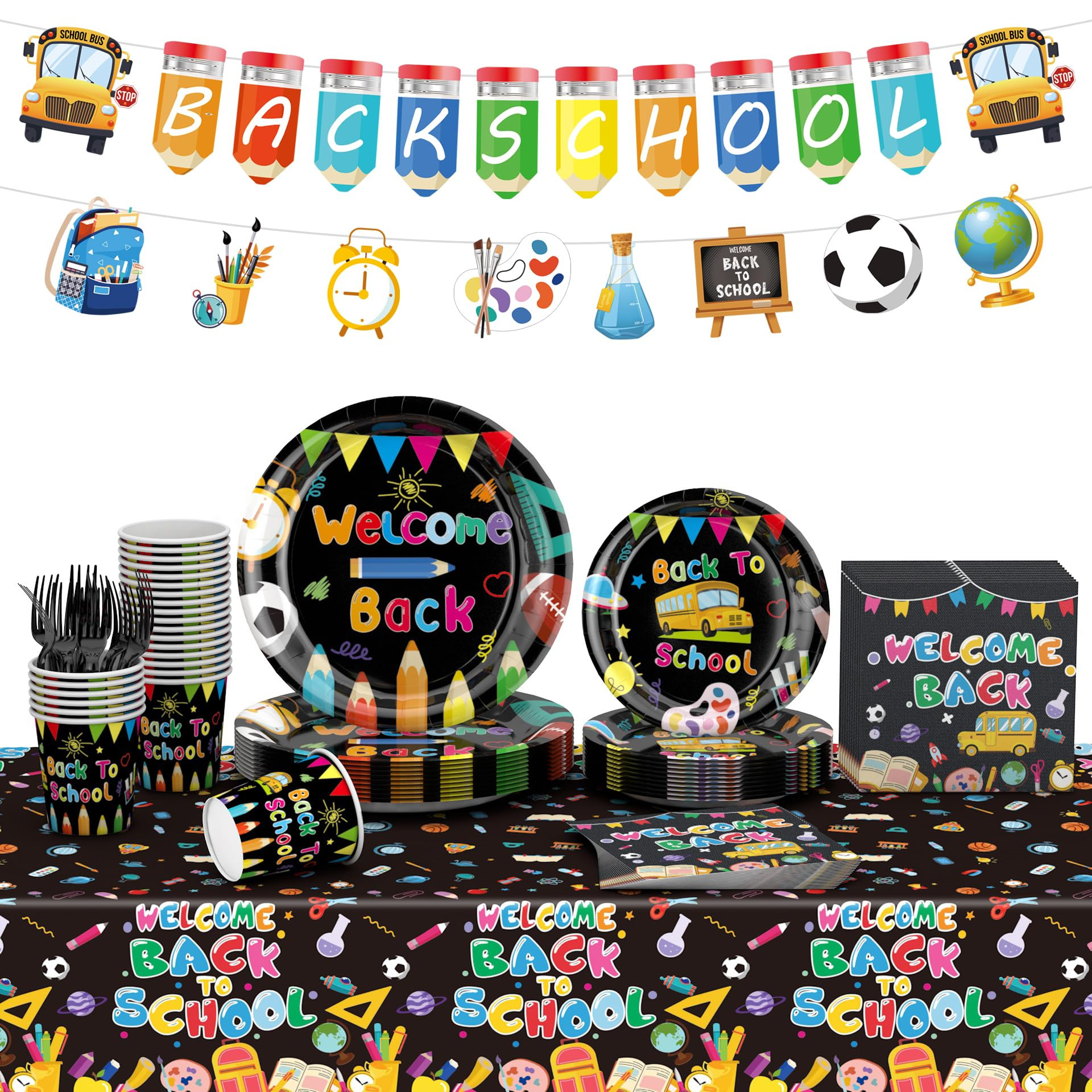 122 PCS Back to School Party Supplies, Disposable Tableware Set Include Back to School Plates and... | Amazon (US)