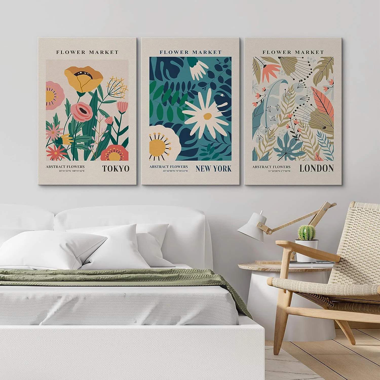 Classical Artwork NYC London Colorful Flower Market Abstract Floral & Botanical Framed Canvas 3 P... | Wayfair North America