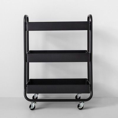 Wide Metal Cart with Wheels Black - Made By Design™ | Target