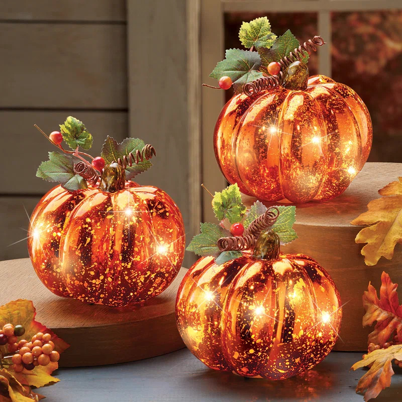 3 Piece Annaliese Lighted Harvest Pumpkin Decorative Accent Set | Wayfair North America