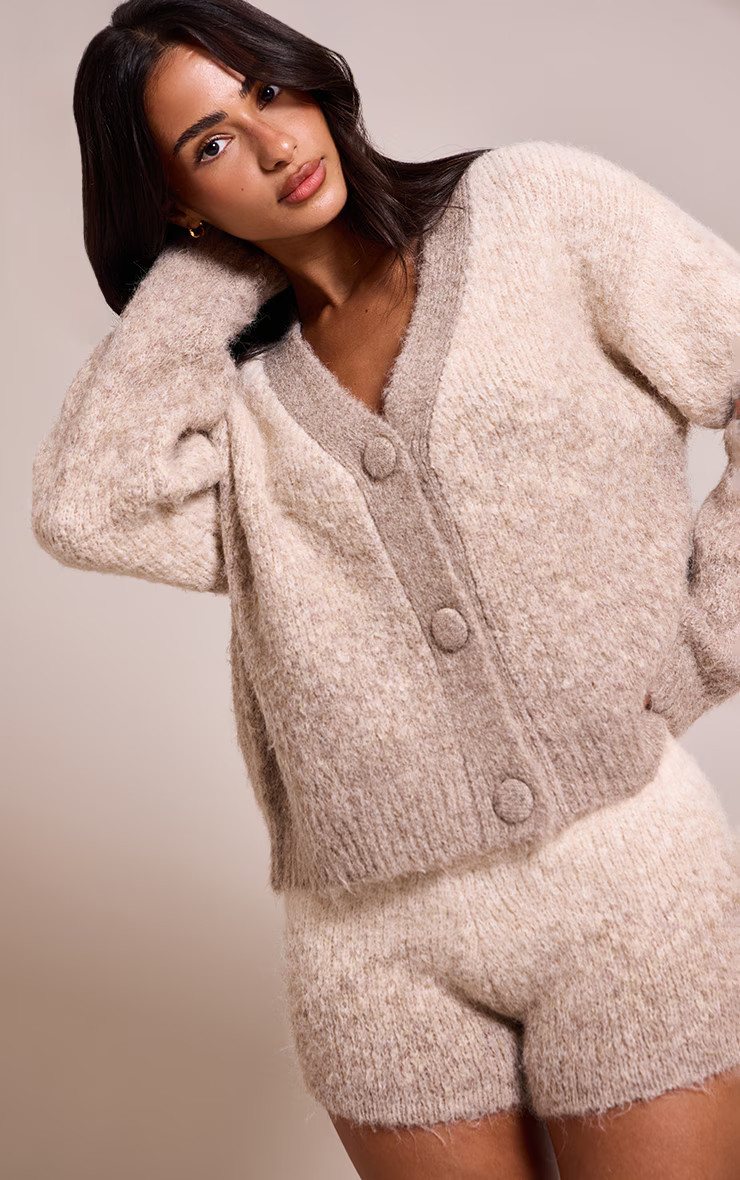 Petite Knitted Grey Ombre Brushed Shorts | PrettyLittleThing US