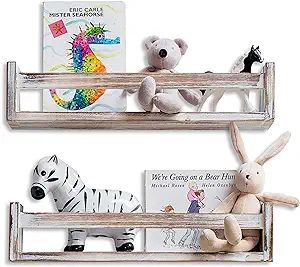Set of 2 Rustic Floating Bookshelf Nursery, Farmhouse Hanging Book Shelves for Wall, Wall Shelves... | Amazon (US)