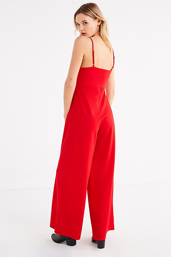 UO Roxanne Straight-Neck Jumpsuit - Red XS at Urban Outfitters | Urban Outfitters US