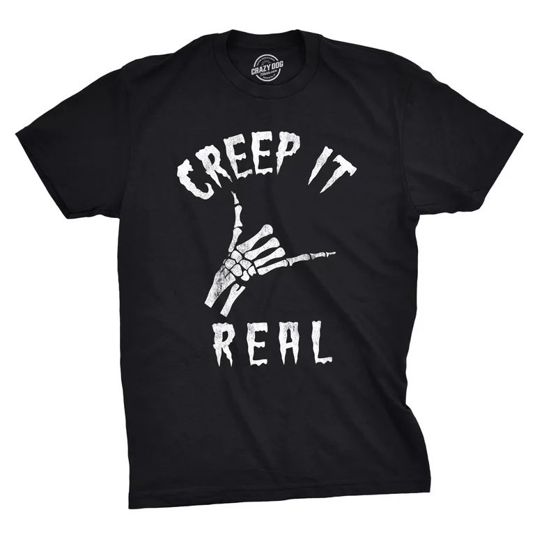 Mens Creep It Real Tshirt Funny Skeleton Halloween Shaka Tee (Black) - S Graphic Tees | Walmart (US)