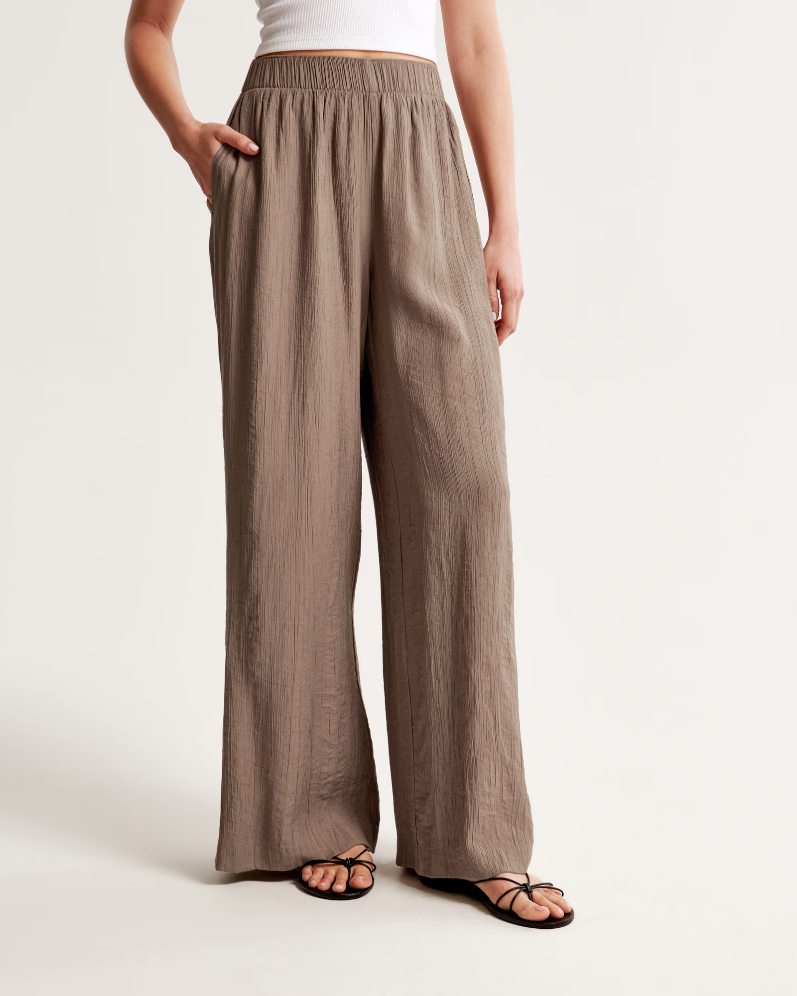 Women's Crinkle Textured Pull-On Wide Leg Pant | Women's Bottoms | Abercrombie.com | Abercrombie & Fitch (US)