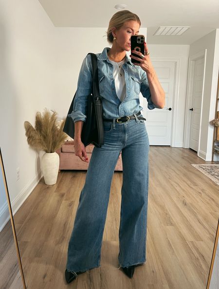 Date night outfit - denim on denim + black belt + boots + bag 
Denim: runs true to size. The Rag and Bone jeans and the jeans I ended up wearing. The Frame jeans with pockets was the pair that I didn’t end up wearing. 
White tee: wearing a S 

#LTKstyletip #LTKfindsunder100 #LTKtravel