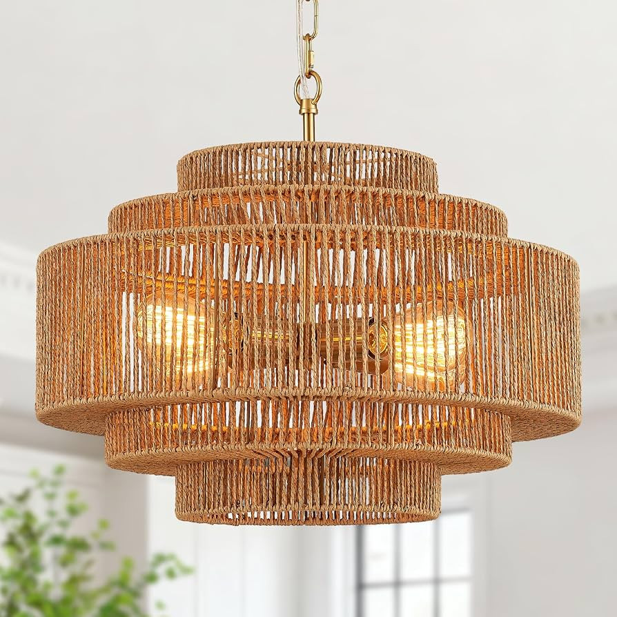Hand-Woven Rattan Chandelier Dining Room Boho Chandelier 20in Bamboo Farmhouse Chandeliers 4-Ligh... | Amazon (US)