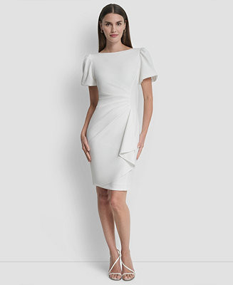 Women's Bubble-Sleeve Scuba Crepe Ruched Sheath Dress | Macy's