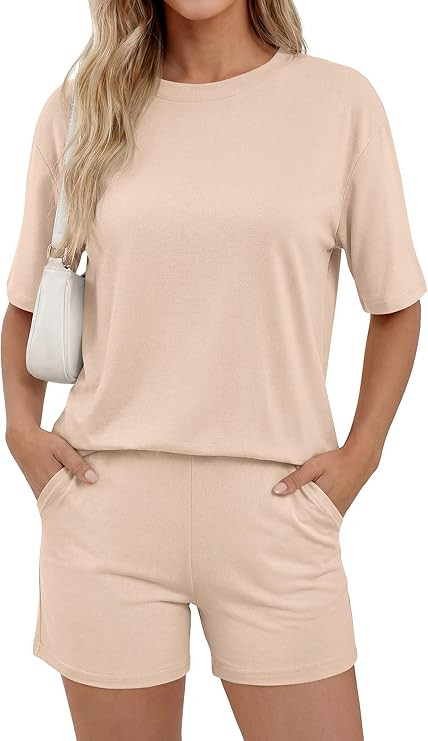 PRETTYGARDEN 2026 Women's Summer 2 Piece Sets Casual Lounge Set Short Sleeve Tops Shirts Shorts T... | Amazon (US)