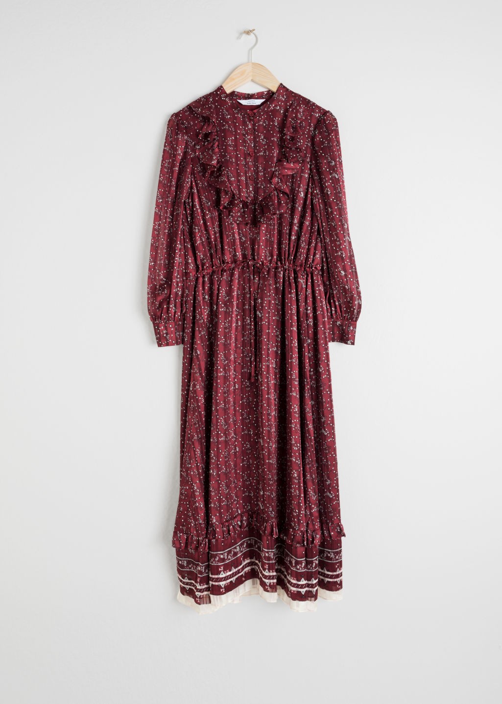 Printed Ruffle Bib Midi Dress - Red | & Other Stories (EU + UK)