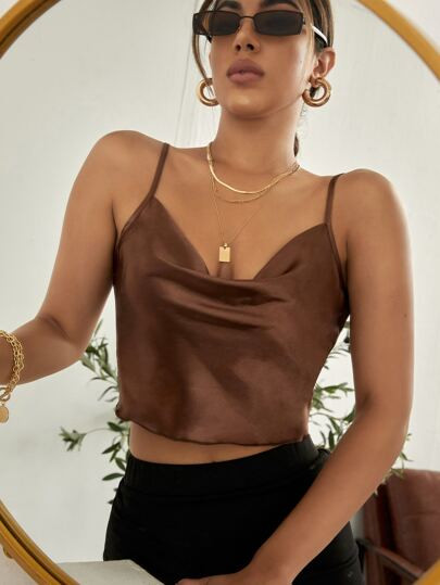 Satin Cowl Neck Cami Top | SHEIN