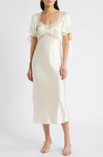 x Kacey Musgraves Stella Lace Trim Silk Midi Dress | Nordstrom
