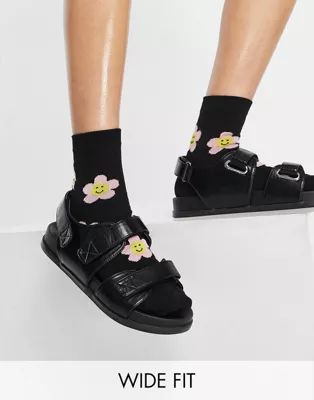 ASOS DESIGN Wide Fit Factually sporty sandals in black | ASOS (Global)